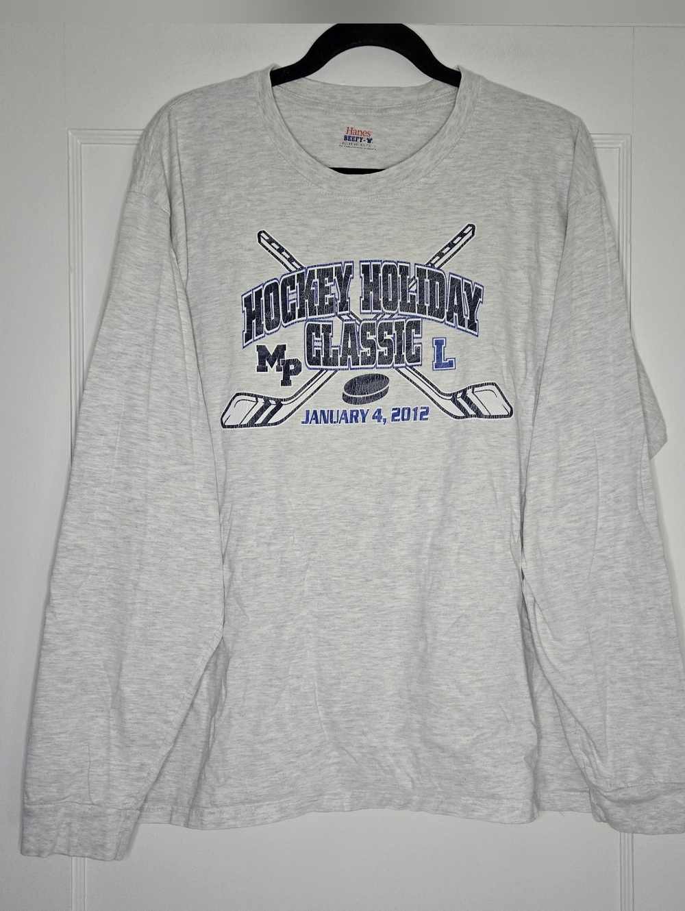 Hanes Beefy Hockey Holiday 2012 Long Sleeve Cotton Shirt - Men's XL - Grey